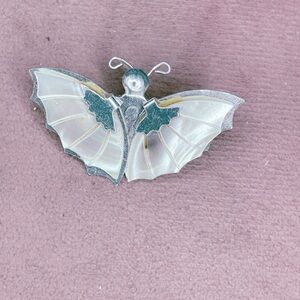 430. Vintage Silvertone and Shell Insect Butterfly Brooch
